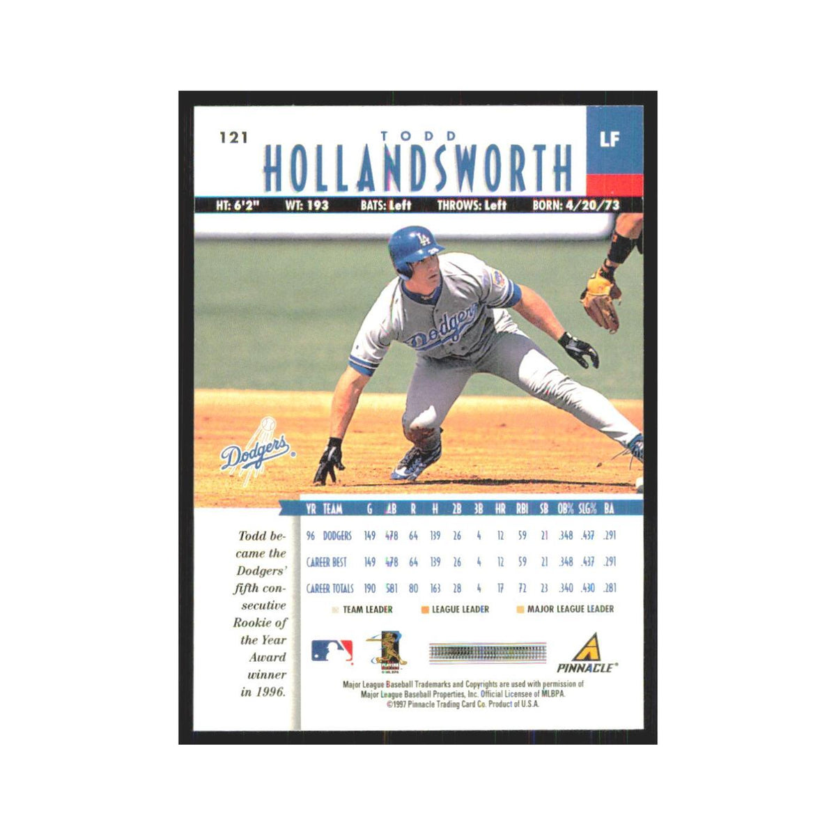 1997 Pinnacle Todd Hollandsworth Dodgers #121