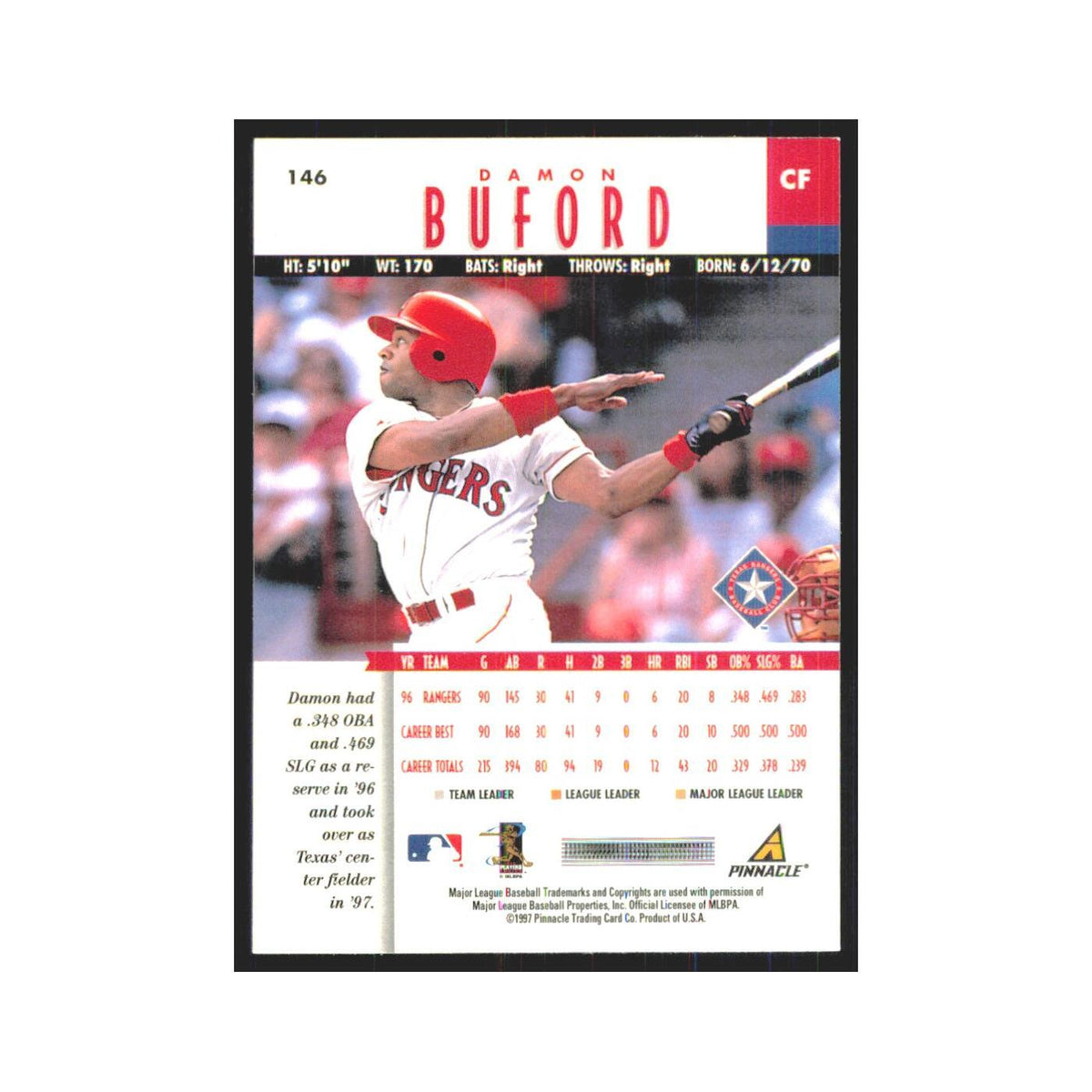 1997 Pinnacle Damon Buford Rangers #146