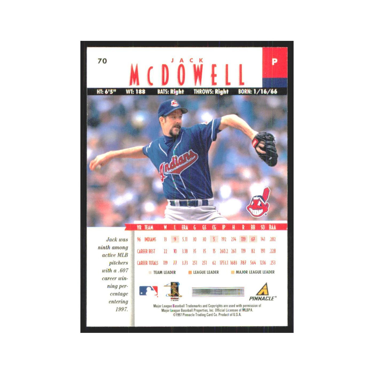 1997 Pinnacle Jack McDowell Indians #70
