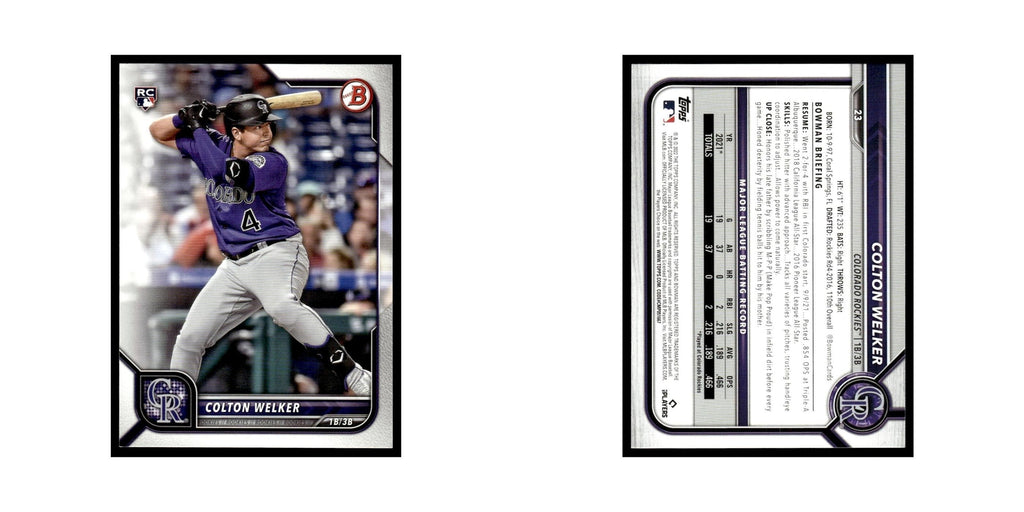 Colton Welker Rookie 2022 Bowman #23 Colorado Rockies Baseball Card NM
