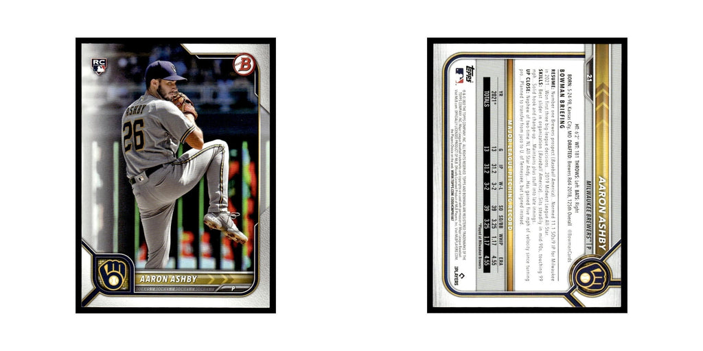 Aaron Ashby Rookie 2022 Bowman #21 Milwaukee Brewers Baseball Card NM