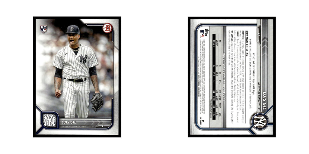 Luis Gil Rookie 2022 Bowman #72 New York Yankees Baseball Card NM
