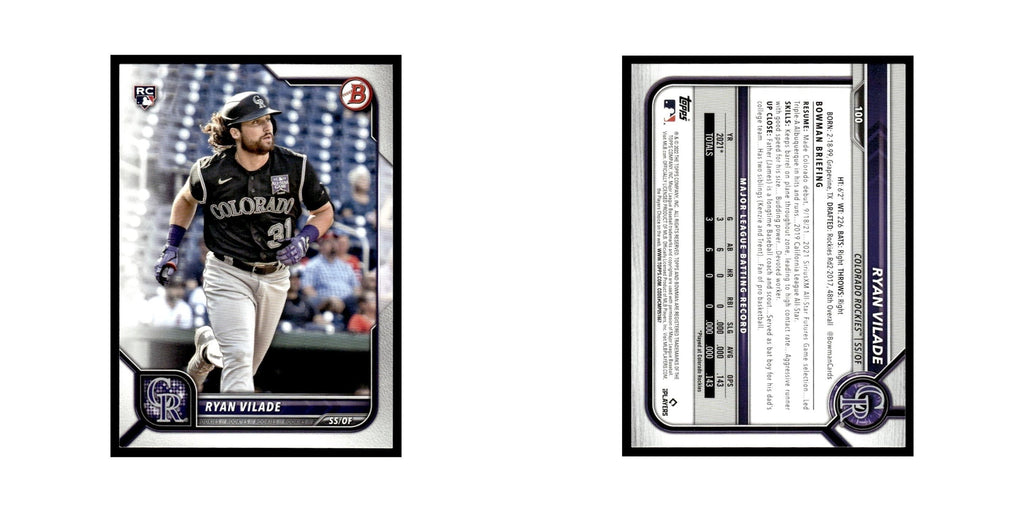 Ryan Vilade Rookie 2022 Bowman #100 Colorado Rockies Baseball Card NM