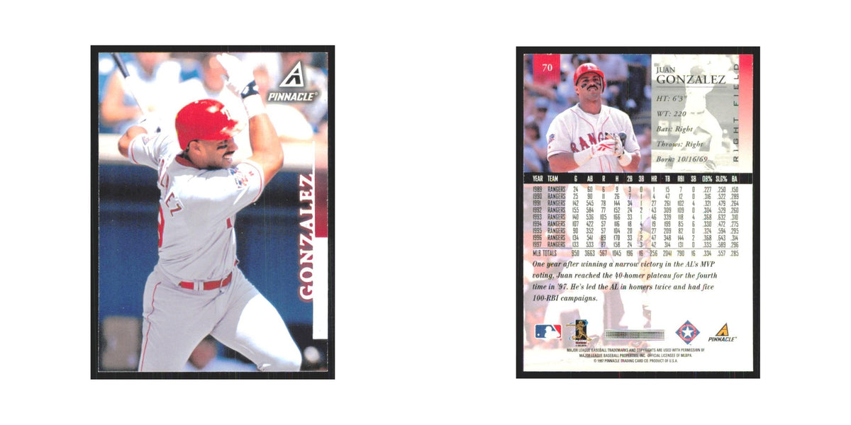 1998 Pinnacle Juan Gonzalez Rangers #70