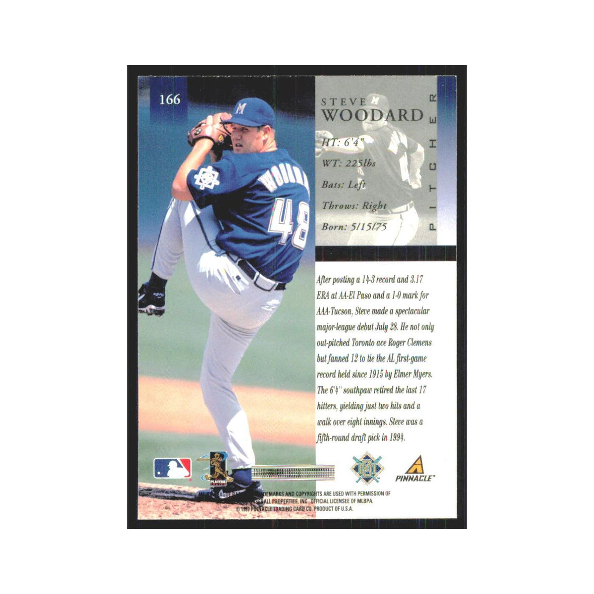 1998 Pinnacle Steve Woodard RC Brewers #166