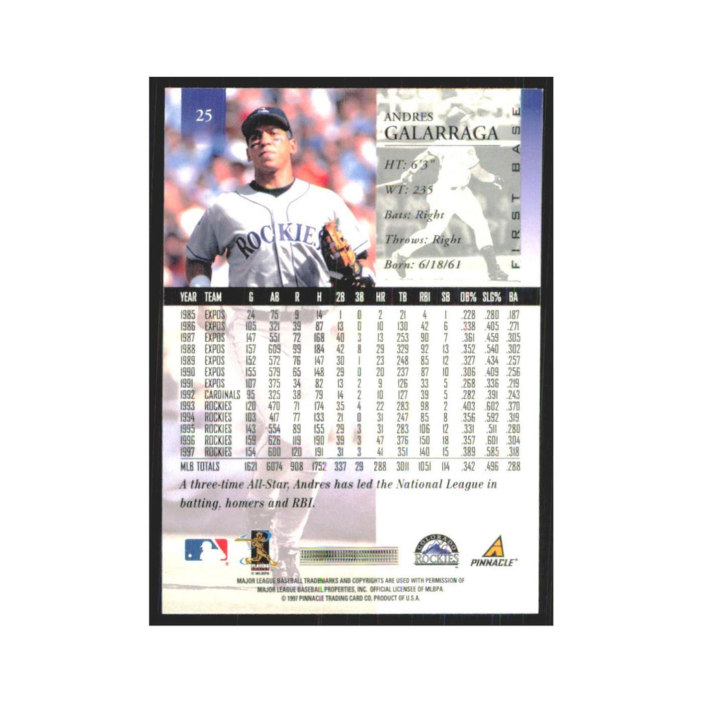 1998 Pinnacle Andres Galarraga Rockies #25
