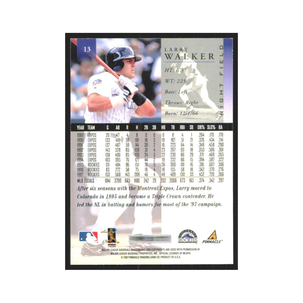 1998 Pinnacle Larry Walker Rockies #13