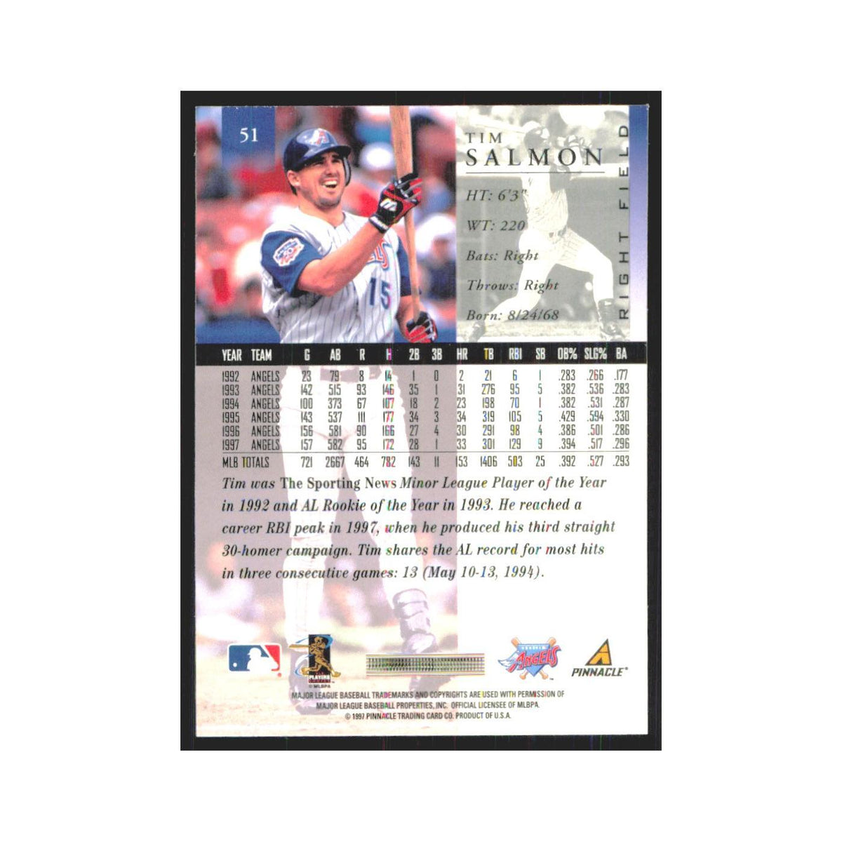 1998 Pinnacle Tim Salmon Angels #51