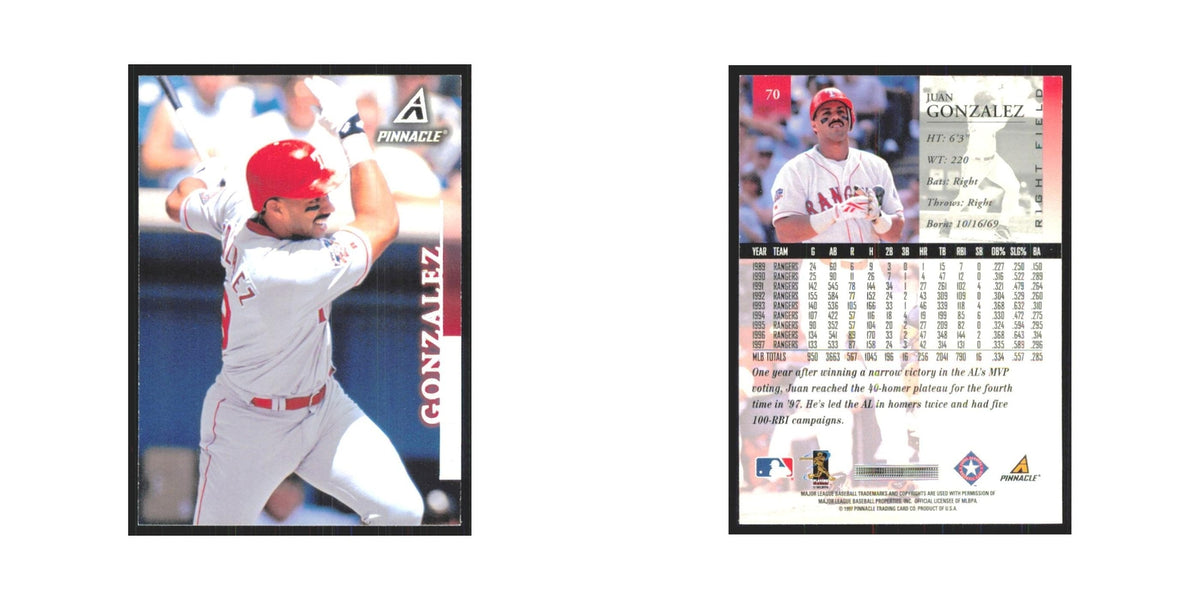 1998 Pinnacle Juan Gonzalez Rangers #70