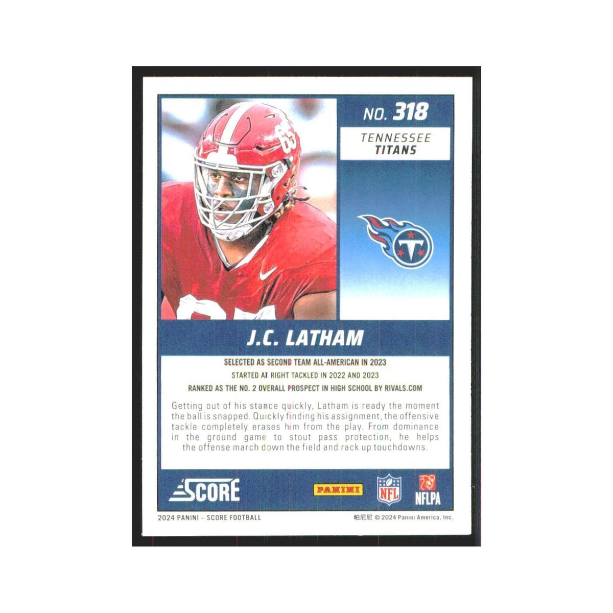 2024 Score J.C. Latham RC Titans #318
