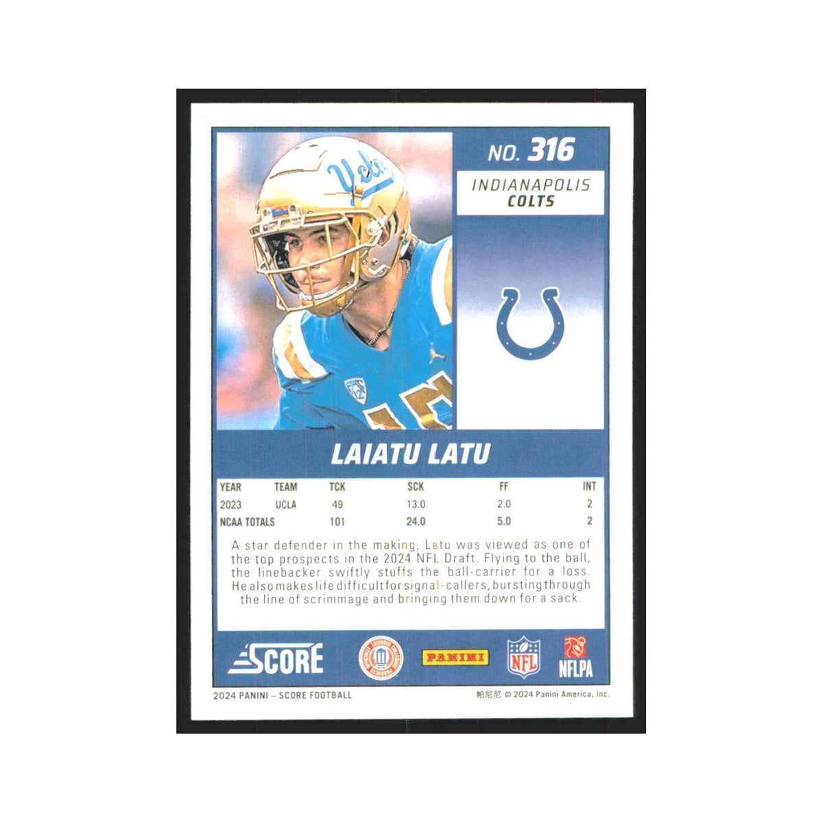 2024 Score Laiatu Latu RC Colts #316