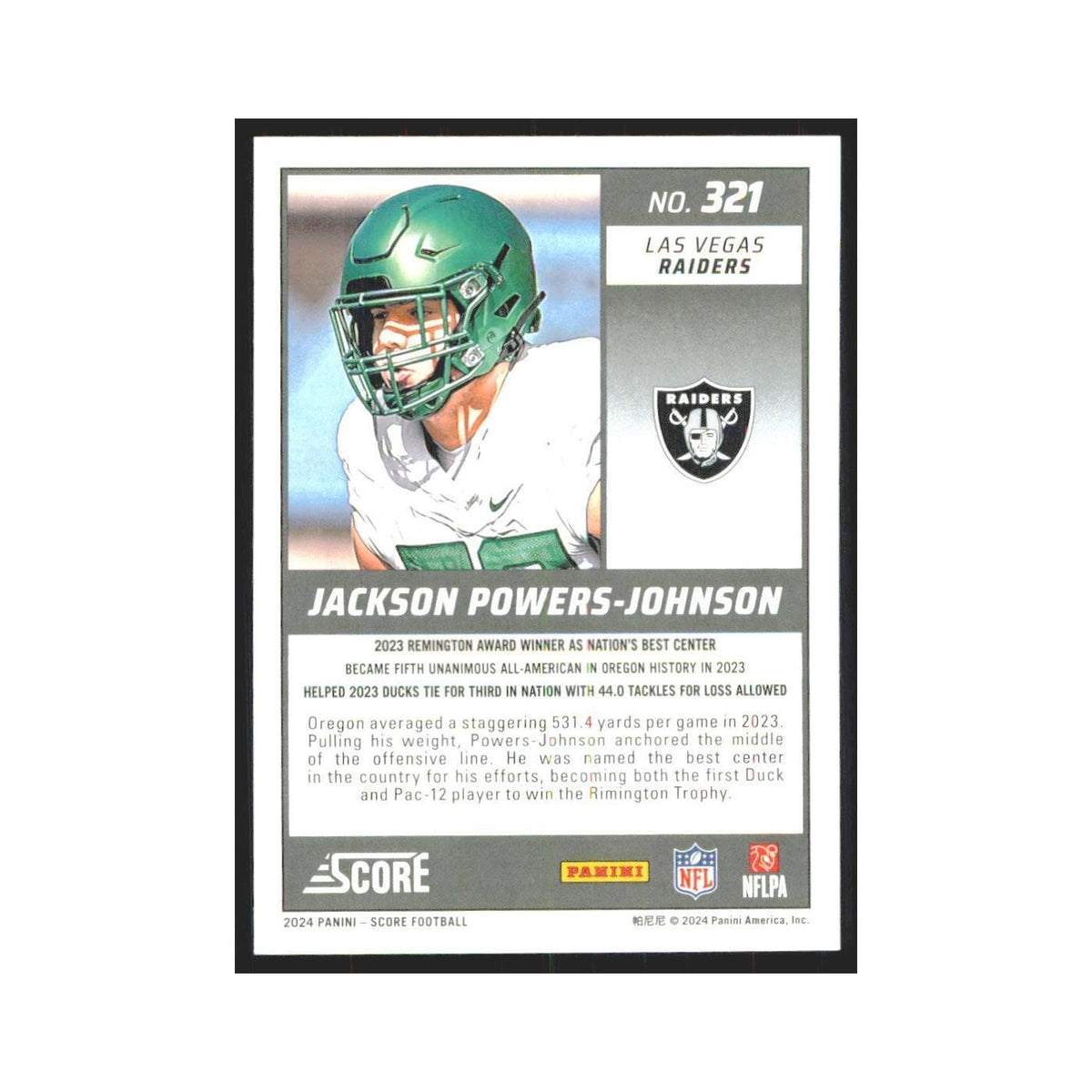 2024 Score Jackson Powers-Johnson RC Raiders #321