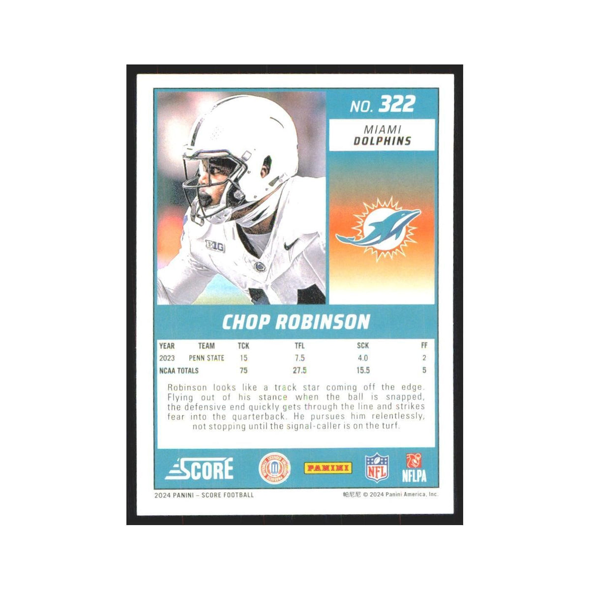 2024 Score Chop Robinson RC Dolphins #322