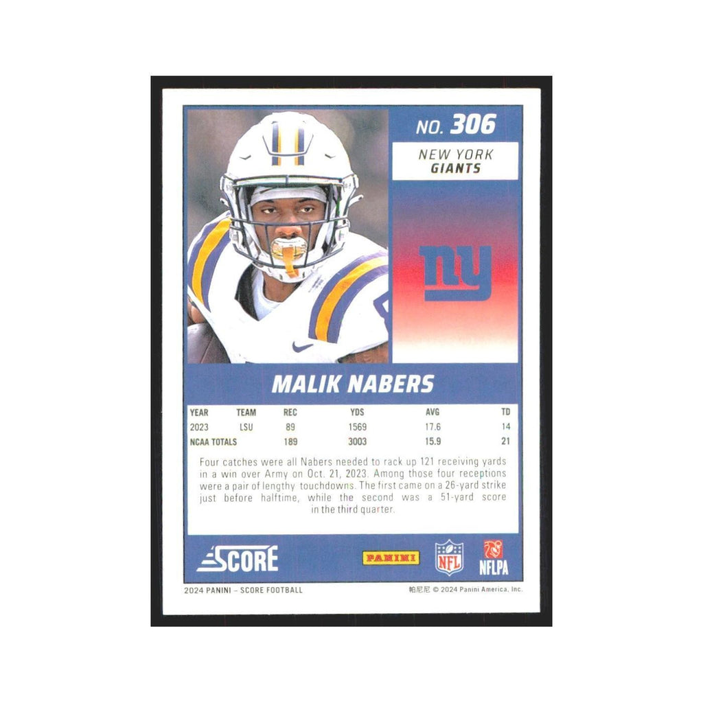 2024 Score Malik Nabers RC Giants #306