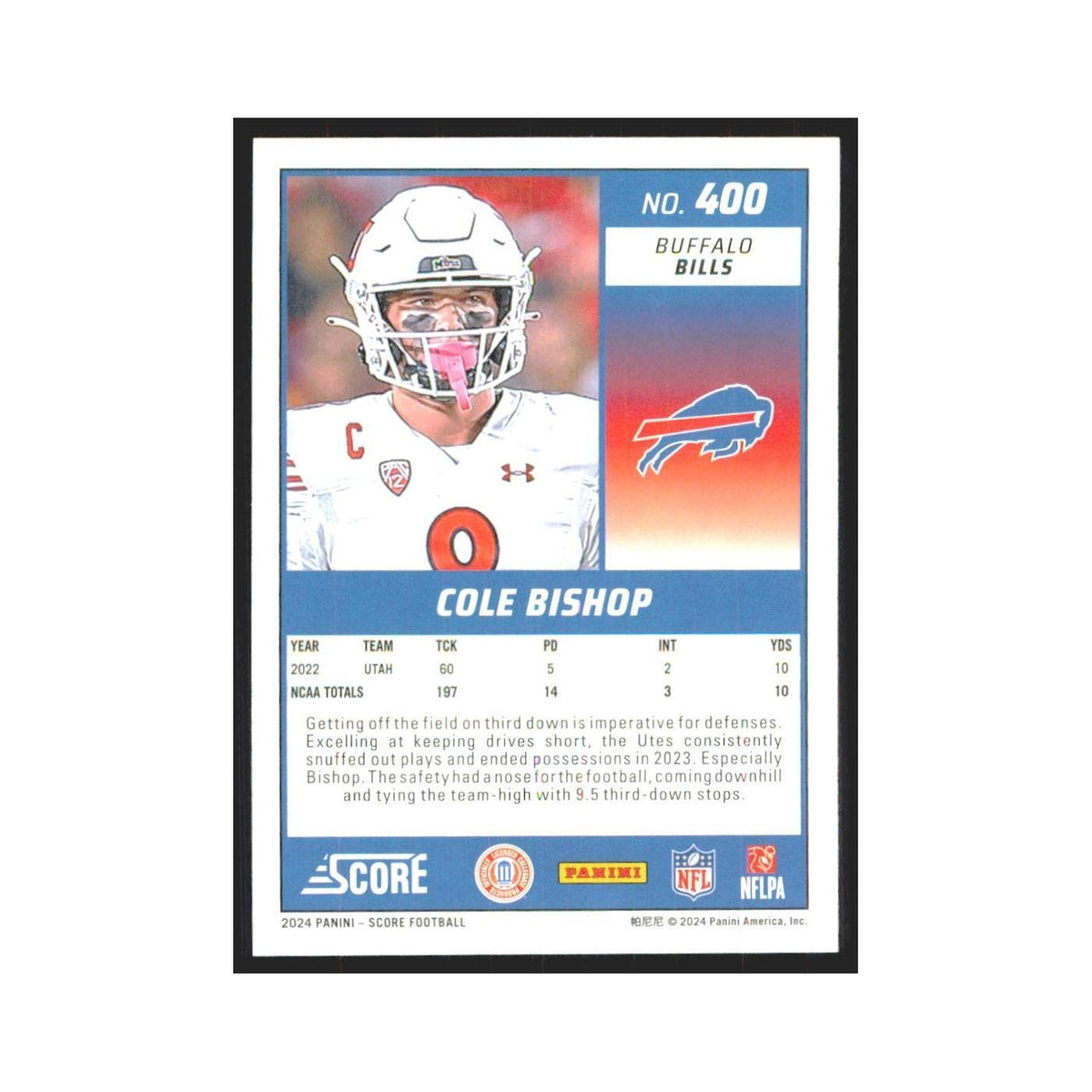 2024 Score Cole Bishop RC Bills #400