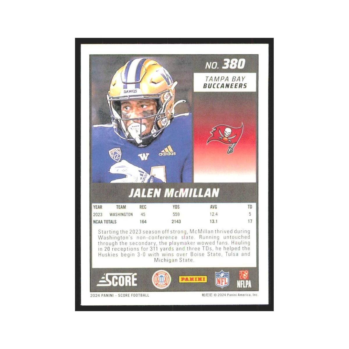 2024 Score Jalen McMillan RC Buccaneers #380