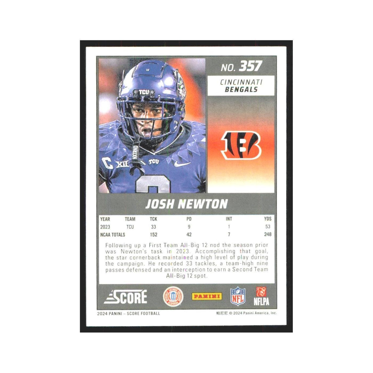 2024 Score Josh Newton RC Bengals #357