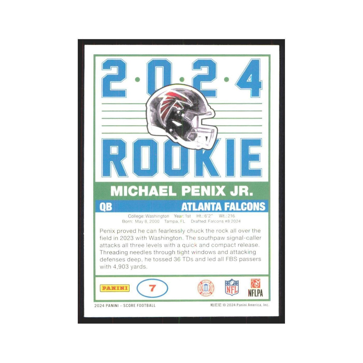 2024 Score Michael Penix Jr. RC Falcons #7