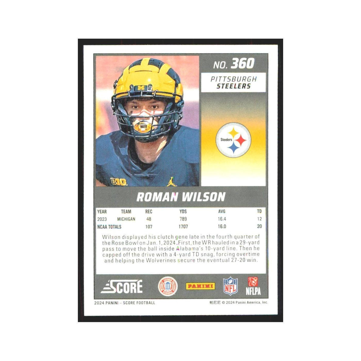 2024 Score Roman Wilson RC Steelers #360