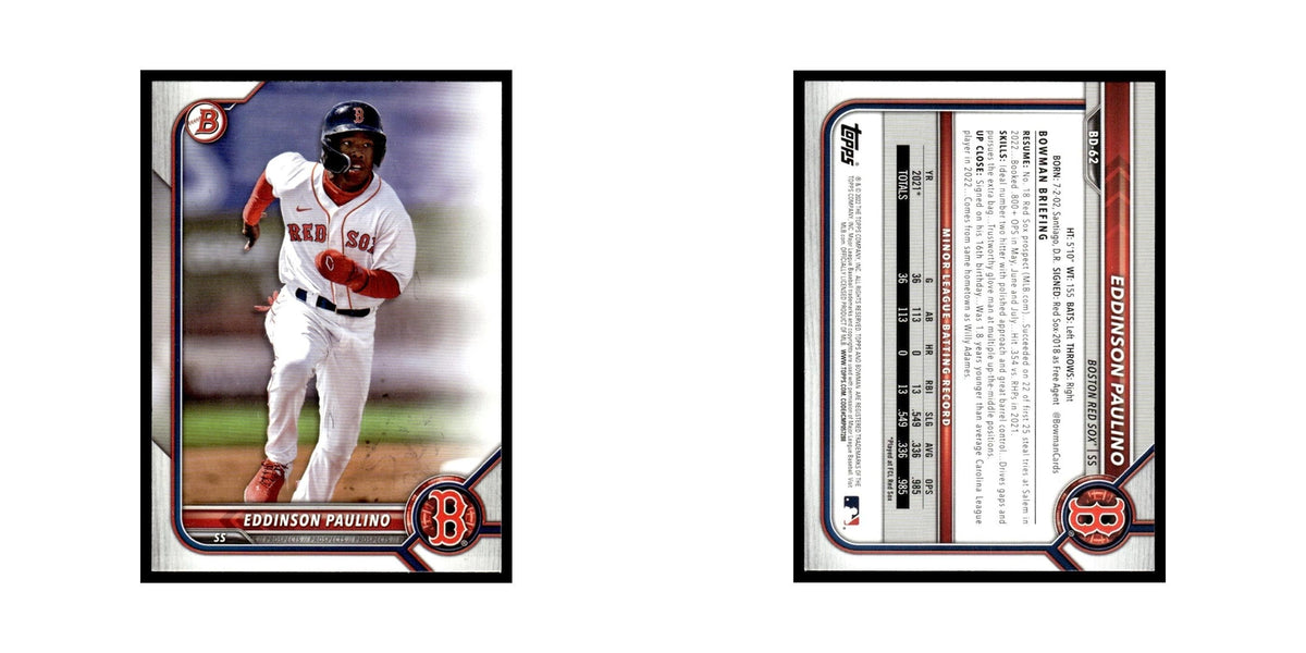 Eddinson Paulino 2022 Bowman Draft #BD-62 Boston Red Sox Baseball Card NM