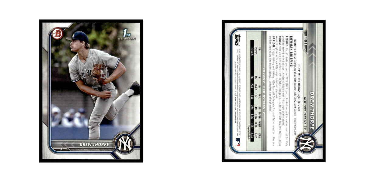 Drew Thorpe 2022 Bowman Draft #BD-25 New York Yankees Baseball Card NM