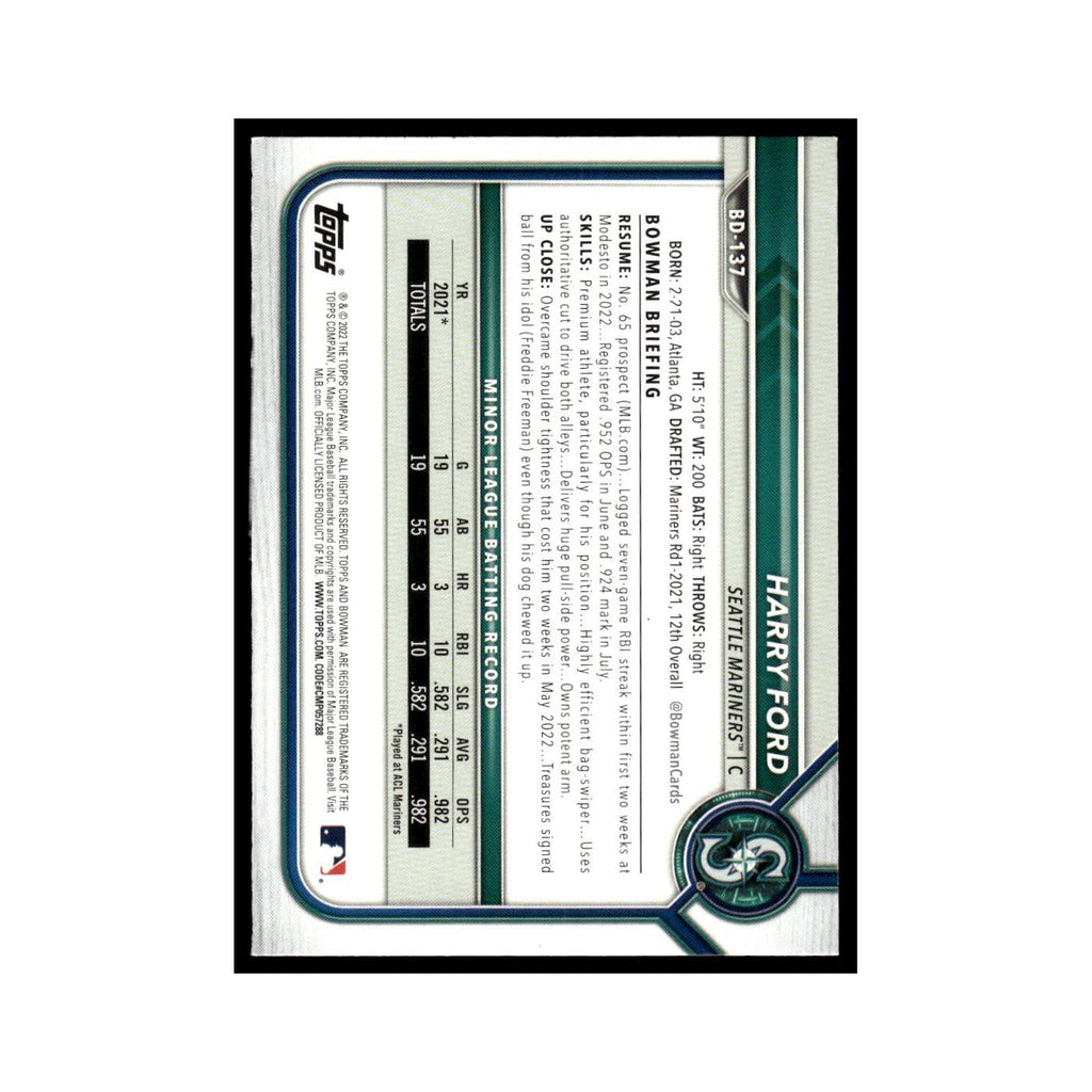 Harry Ford 2022 Bowman Draft #BD-137 Seattle Mariners Baseball Card NM