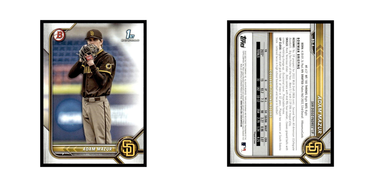 Adam Mazur 2022 Bowman Draft #BD-4 San Diego Padres Baseball Card NM