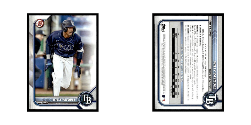Willy Vasquez 2022 Bowman Draft #BD-40 Tampa Bay Rays Baseball Card NM