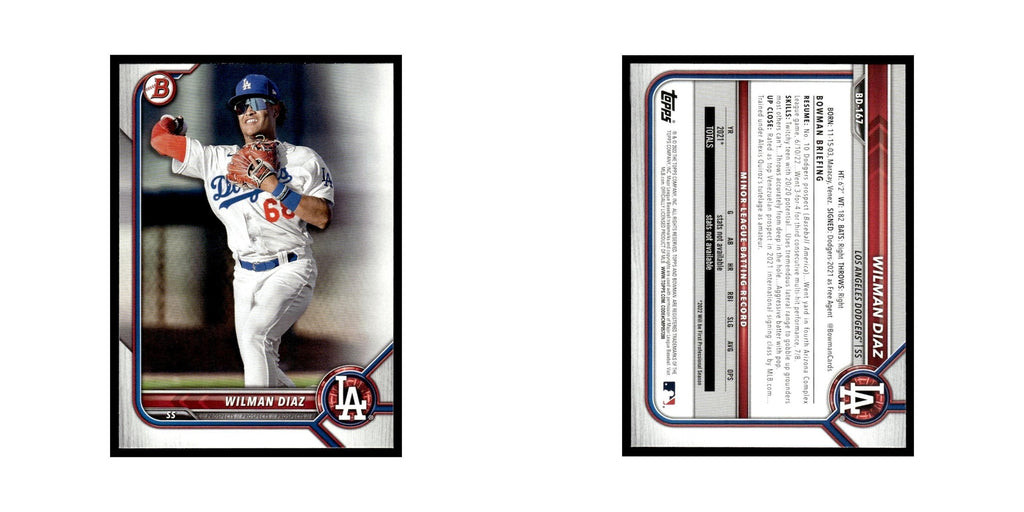 Wilman Diaz 2022 Bowman Draft #BD-167 Los Angeles Dodgers Baseball Card NM