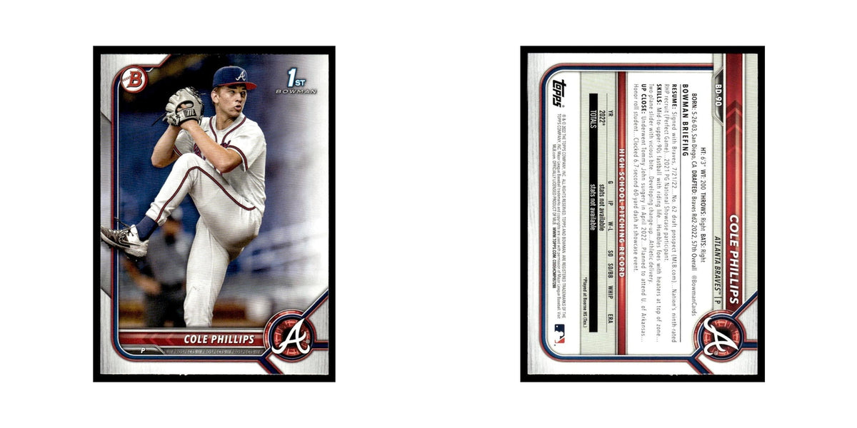 Cole Phillips 2022 Bowman Draft #BD-90 Atlanta Braves Baseball Card NM