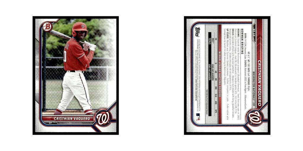 Cristhian Vaquero 2022 Bowman Draft #BD-64 Washington Nationals Baseball Card NM