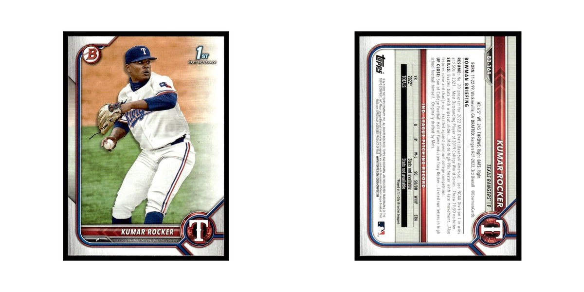 Kumar Rocker 2022 Bowman Draft #BD-164 Texas Rangers Baseball Card NM