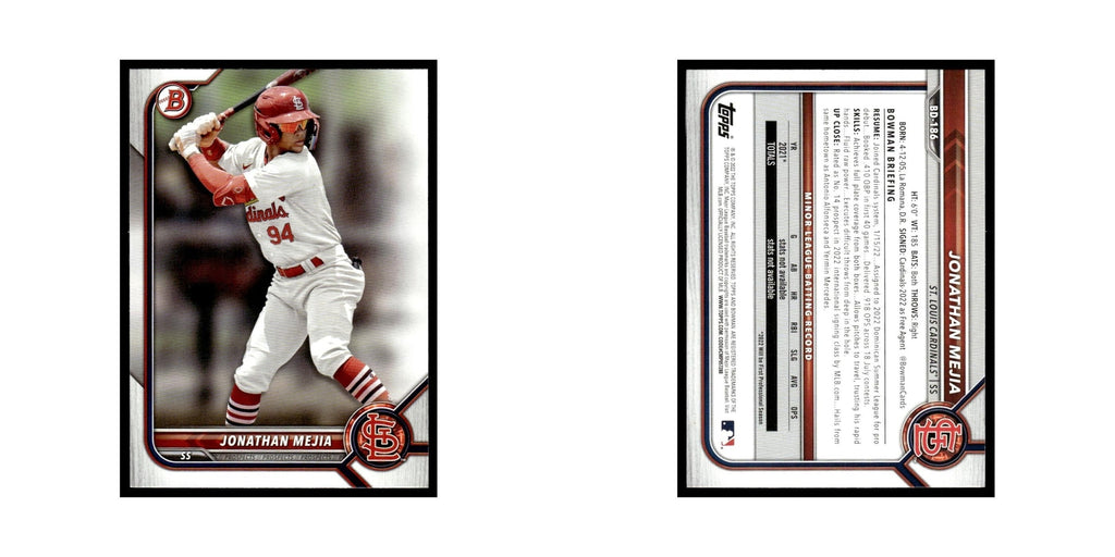 Jonathan Mejia 2022 Bowman Draft #BD-186 St. Louis Cardinals Baseball Card NM