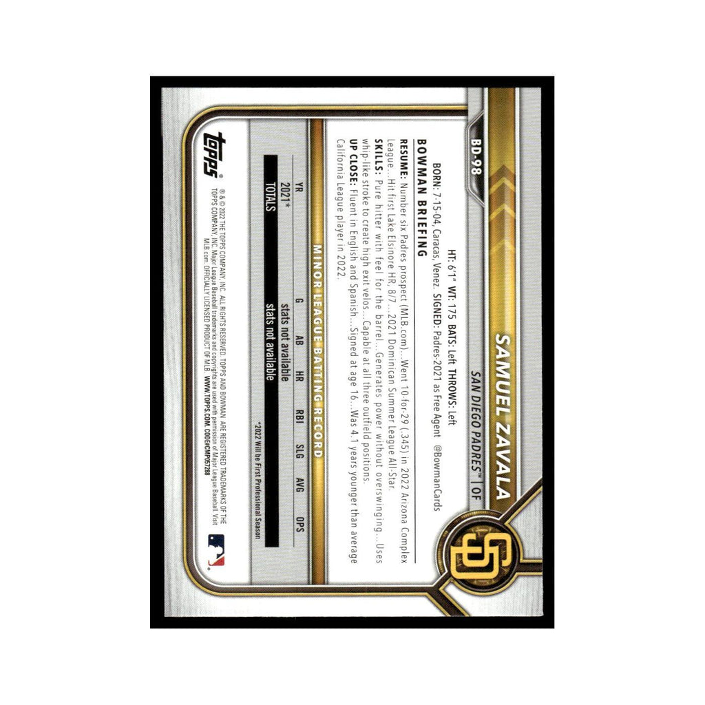 Samuel Zavala 2022 Bowman Draft #BD-98 San Diego Padres Baseball Card NM