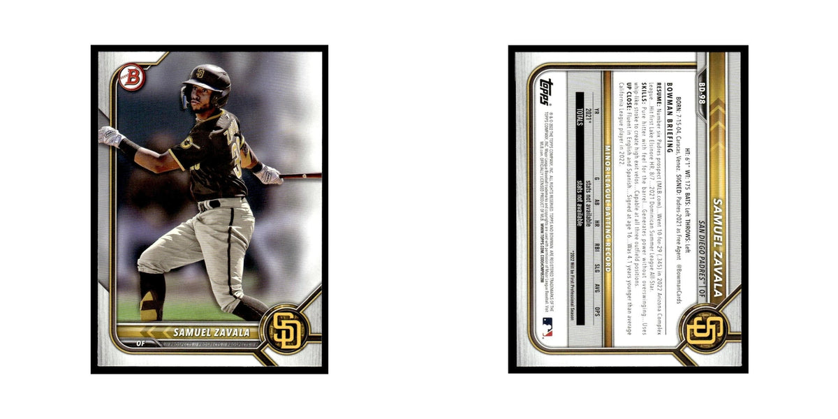 Samuel Zavala 2022 Bowman Draft #BD-98 San Diego Padres Baseball Card NM