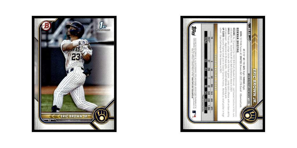 Eric Brown Jr. 2022 Bowman Draft #BD-48 Milwaukee Brewers Baseball Card NM