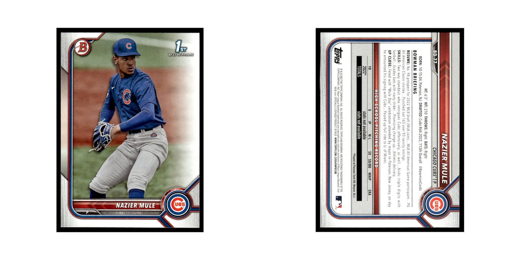 Nazier Mule 2022 Bowman Draft #BD-77 Chicago Cubs Baseball Card NM