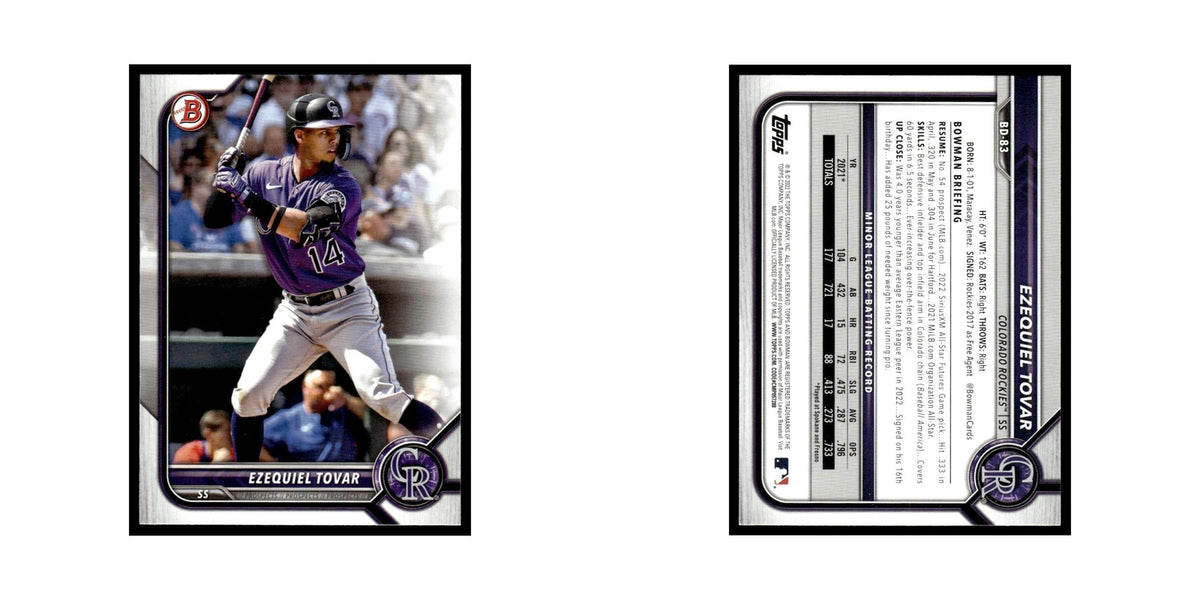 Ezequiel Tovar 2022 Bowman Draft #BD-83 Colorado Rockies Baseball Card NM