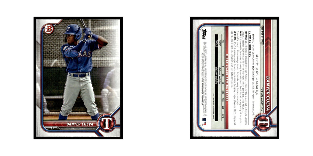 Danyer Cueva 2022 Bowman Draft #BD-148 Texas Rangers Baseball Card NM