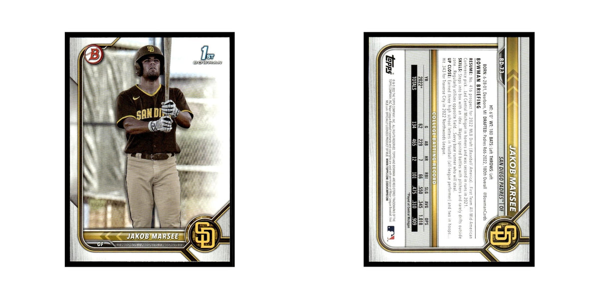 Jakob Marsee 2022 Bowman Draft #BD-73 San Diego Padres Baseball Card NM