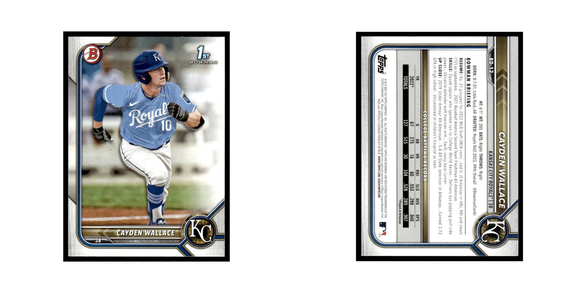 Cayden Wallace 2022 Bowman Draft #BD-12 Kansas City Royals Baseball Card NM