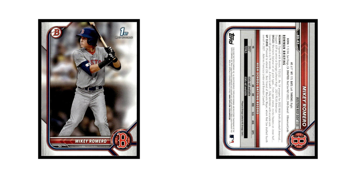 Mikey Romero 2022 Bowman Draft #BD-42 Boston Red Sox Baseball Card NM