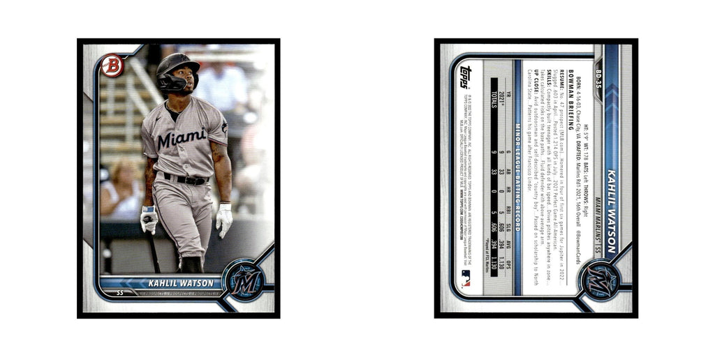 Kahlil Watson 2022 Bowman Draft #BD-35 Miami Marlins Baseball Card NM