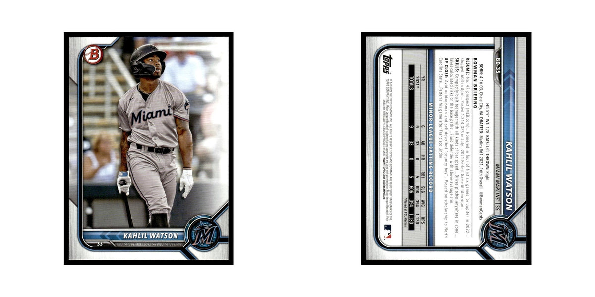 Kahlil Watson 2022 Bowman Draft #BD-35 Miami Marlins Baseball Card NM