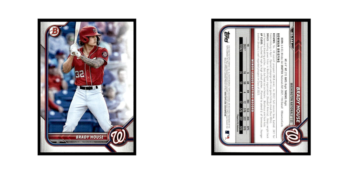 Brady House 2022 Bowman Draft #BD-144 Washington Nationals Baseball Card NM