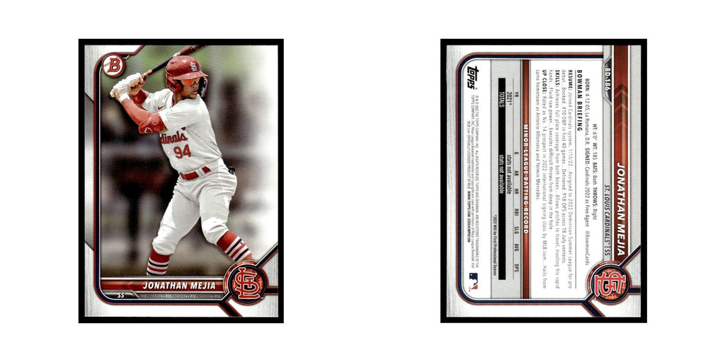 Jonathan Mejia 2022 Bowman Draft #BD-186 St. Louis Cardinals Baseball Card NM