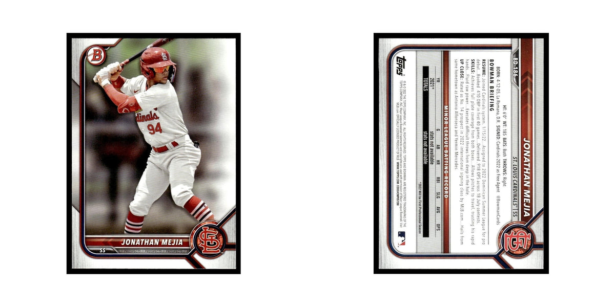 Jonathan Mejia 2022 Bowman Draft #BD-186 St. Louis Cardinals Baseball Card NM