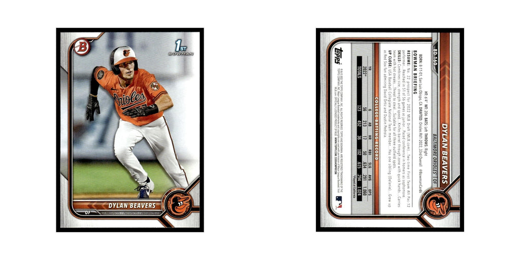 Dylan Beavers 2022 Bowman Draft #BD-160 Baltimore Orioles Baseball Card NM