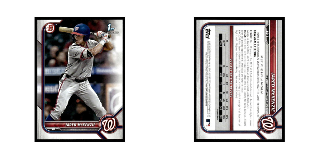 Jared McKenzie 2022 Bowman Draft #BD-5 Washington Nationals Baseball Card NM