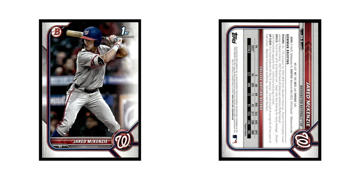 Jared McKenzie 2022 Bowman Draft #BD-5 Washington Nationals Baseball Card NM